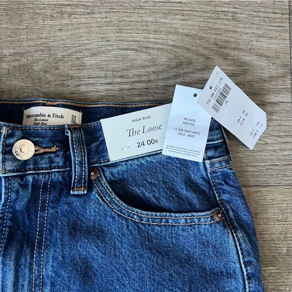 Abercrombie & Fitch The Loose High Rise Jeans Cuffed Dark Wash - Picture 6 of 6